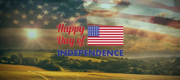 Boldog függetlenség napja szöveg amerikai zászló — Stock Fotó