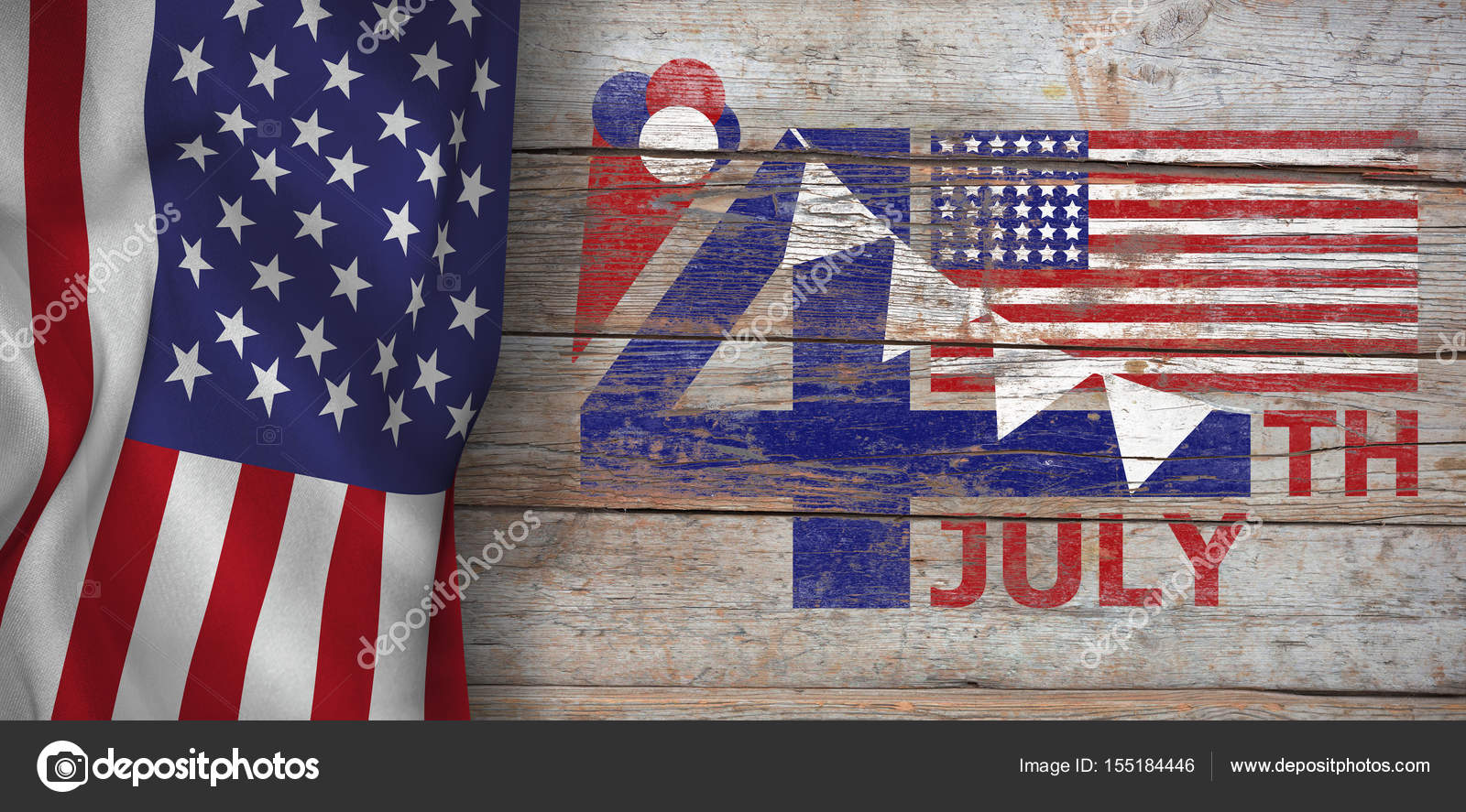 4th July Text With Flag And Decoration Stock Photo