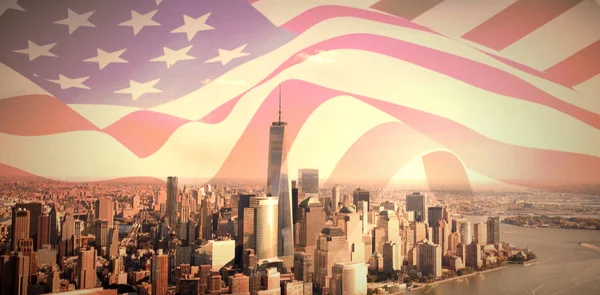 Usa flag against view of cityscape — Stock Photo, Image