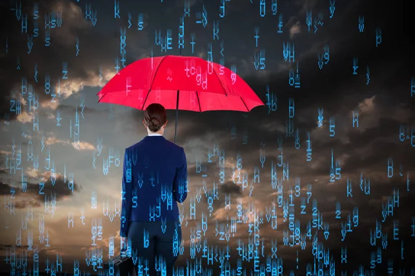 Podnikatelka, nesoucí červený deštník a Aktovky — Stock fotografie