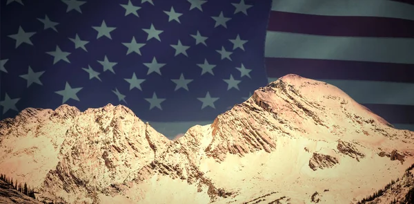 America flag against snowy mountains — Stock Photo, Image