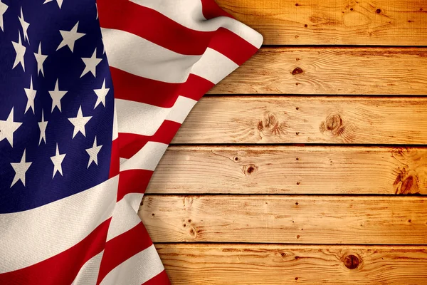 Bandeira dos EUA contra pranchas de madeira — Fotografia de Stock