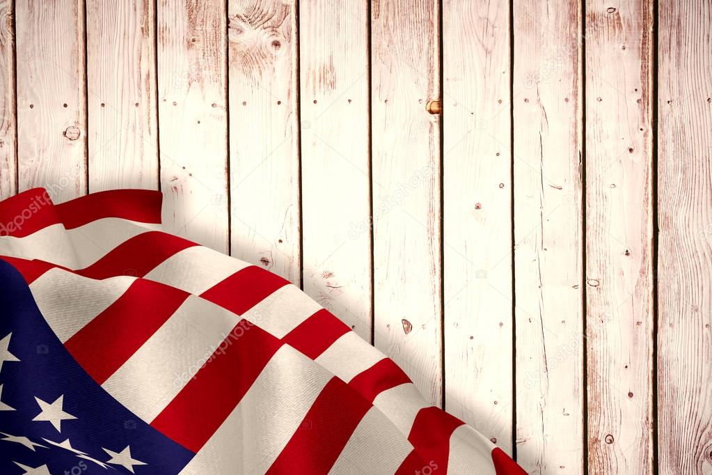 us flag against view of wooden planks