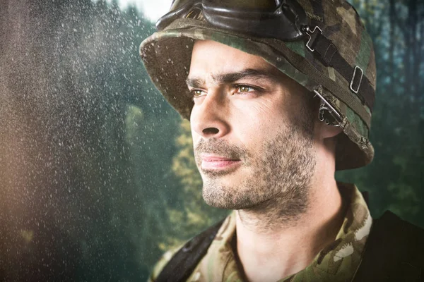 Thoughtful military soldier — Stock Photo, Image