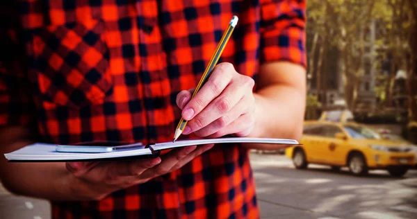 Hipster taking notes on notebooks — Stock Photo, Image