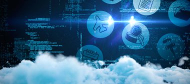 Bileşik görüntü mavi veri karşı kabarık bulutlar