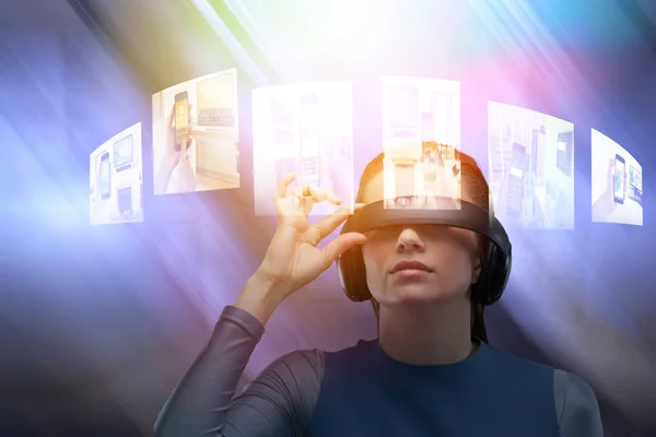 Närbild av kvinna försöker virtuell verklighet simulator — Stockfoto