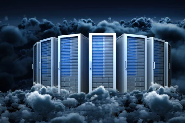 Server towers against cloudscape — Stock Photo, Image