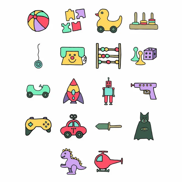 Vector icons of various toys — Stock Vector