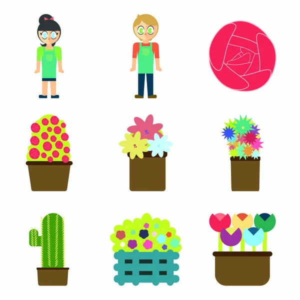 Conjunto vectorial de floristería y equipos florales — Vector de stock