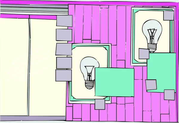 電球と付箋の掲示板 — ストックベクタ