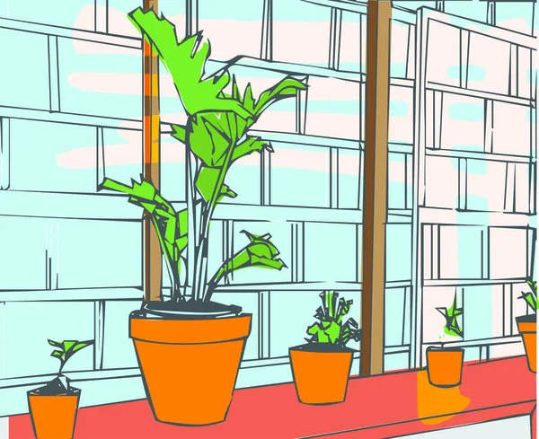 Ilustración de plantas cerca de ventana — Vector de stock