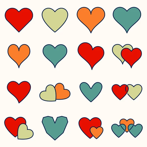 Iconos de forma de corazón contra fondo blanco — Vector de stock