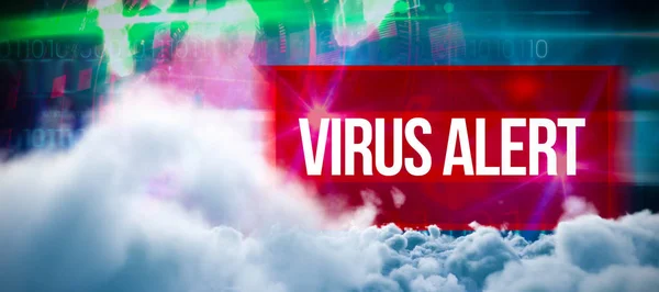 Storm clouds  against virus alert against blue technology design with binary code — Stock Photo, Image