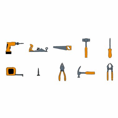 Vector icon set of carpentry tools clipart