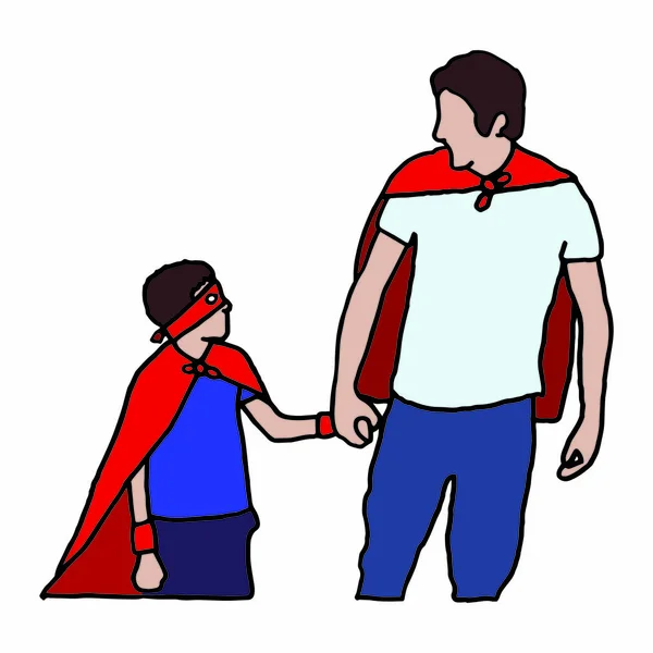 Conjunto de ícones vetoriais de pai e filho em traje de super-herói —  Vetores de Stock