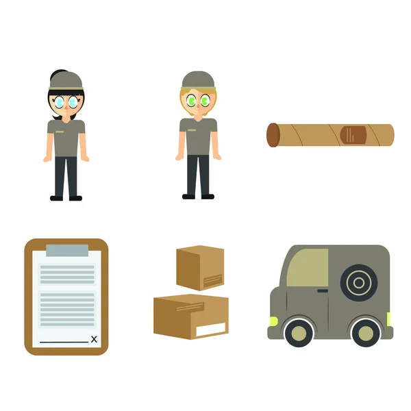 Vector set of delivery man and cargo equipments — Stock Vector