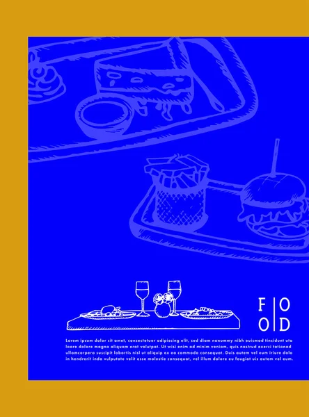 खाद्य और रेस्तरां पाठ के साथ मेन्यू कार्ड — स्टॉक वेक्टर