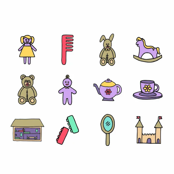 Iconos vectoriales de varios juguetes — Vector de stock