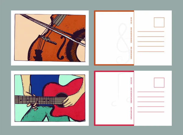 Postkarte und Künstler spielen Gitarre — Stockvektor