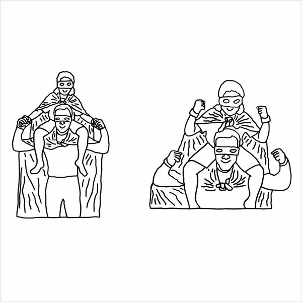 Vector icono conjunto de papá e hijo en traje de superhéroe — Archivo Imágenes Vectoriales