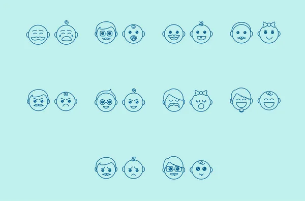 Vector set van gezichten met verschillende uitdrukkingen — Stockvector