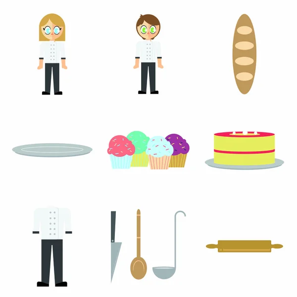 Vector icons of male and female bakers — Stock Vector