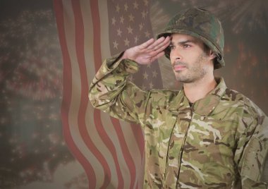 Askeri karşı Amerikan bayrağını selamlayan