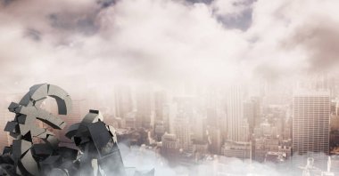 3D kırık Beton taş cityscape euro simgesiyle