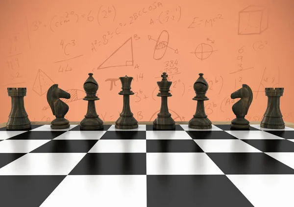 Schackpjäser mot orange bakgrund — Stockfoto