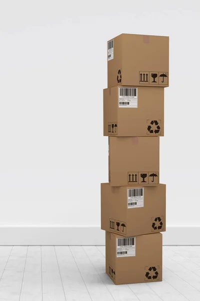 Композитне зображення купи картонних коробок на білому тлі — стокове фото