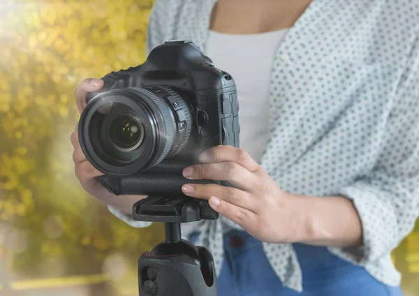 stock image photographer hands with camera