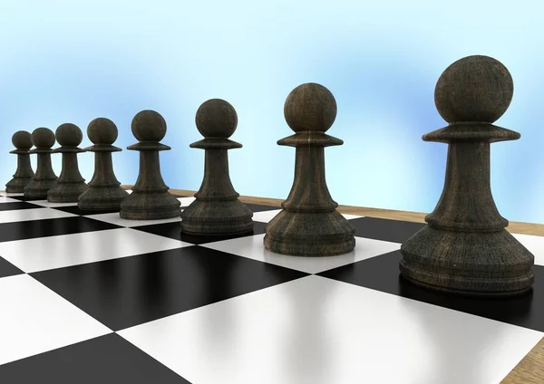 Schachfiguren vor blauem Hintergrund — Stockfoto