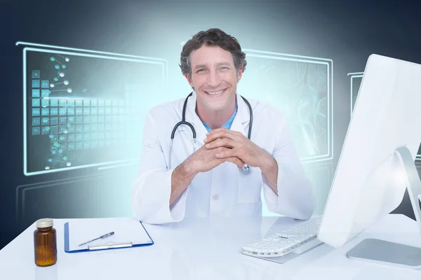 Összetett 3D-s kép boldog orvos arcképe — Stock Fotó