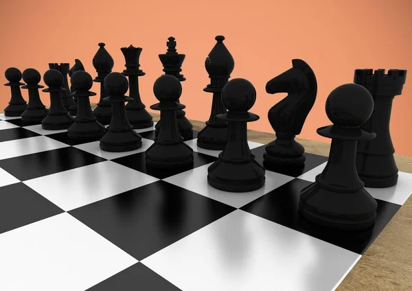 Schach vor orangefarbenem Hintergrund — Stockfoto