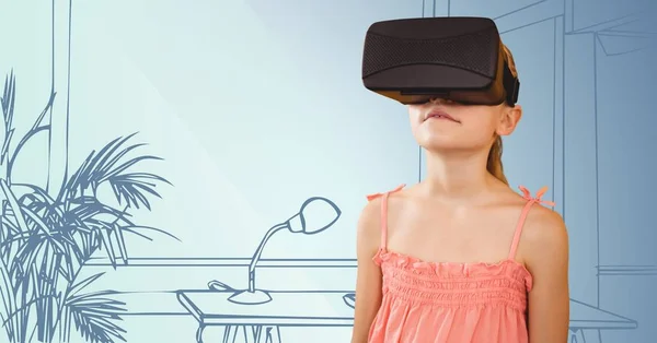 Dziewczyna w wirtualnej rzeczywistości zestaw słuchawkowy — Zdjęcie stockowe