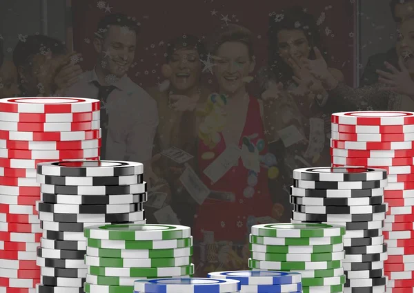 Fichas de casino de poker na frente de pessoas de jogo 3d — Fotografia de Stock