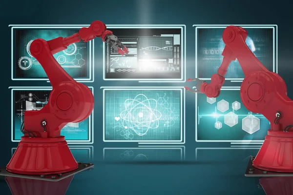 Imagen compuesta 3d del brazo robot rojo con garra — Foto de Stock
