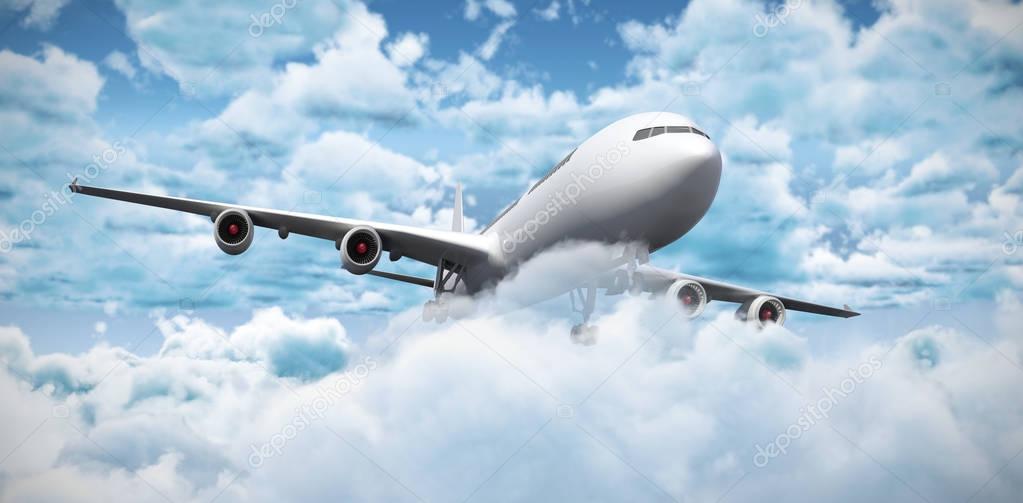 graphic airplane against scenic view of white clouds