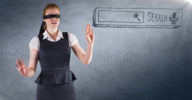 Blindfolded iş kadını ve donanma arama çubuğu 