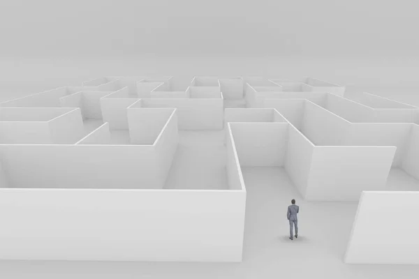 Man standing in a maze 3d
