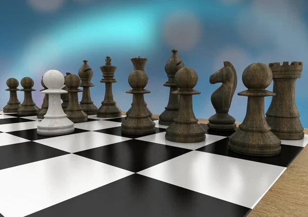 Šachové figurky proti modré bokeh — Stock fotografie