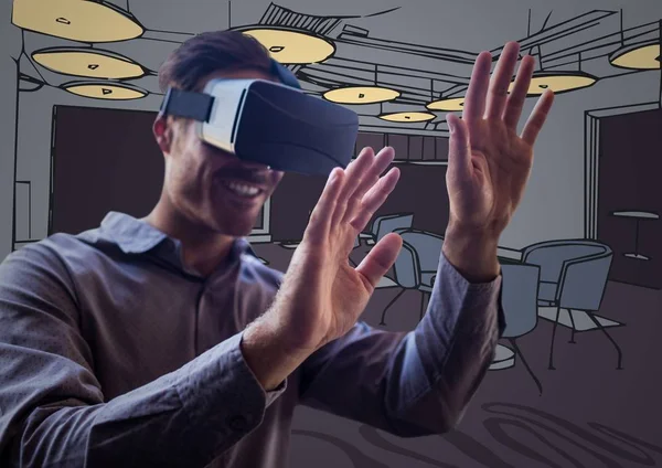 Geschäftsmann im Virtual-Reality-Headset — Stockfoto