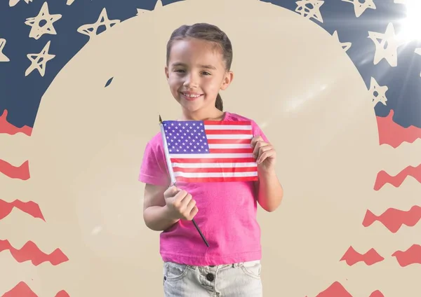 Chica sosteniendo bandera americana — Foto de Stock