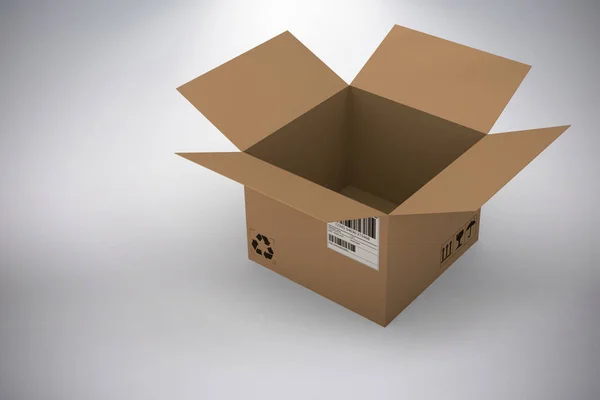 Caja de cartón marrón abierto contra fondo gris — Foto de Stock