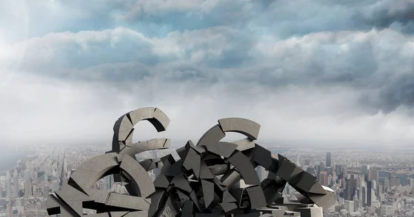 3D Pierre de béton brisé dans le paysage urbain — Photo