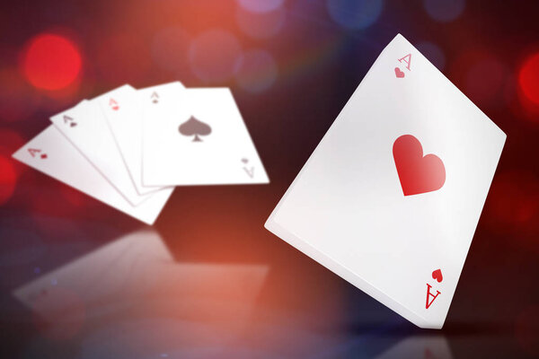 cards with ace of hearts on top against dark grey background