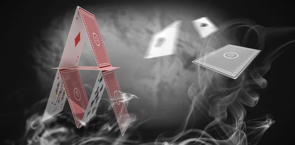 Spielkarten mit grauem Rauch vor Grunge-Hintergrund — Stockfoto