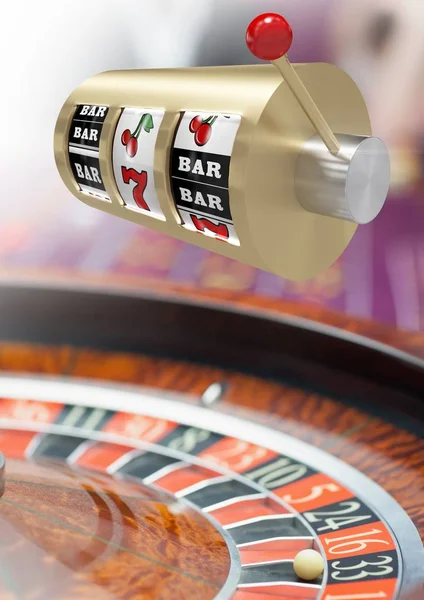 3d casino slot machine davanti alla roulette — Foto Stock