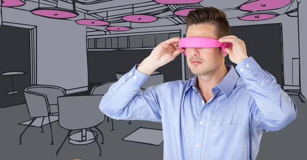 Działalności człowieka w zestaw różowy wirtualnej rzeczywistości — Zdjęcie stockowe